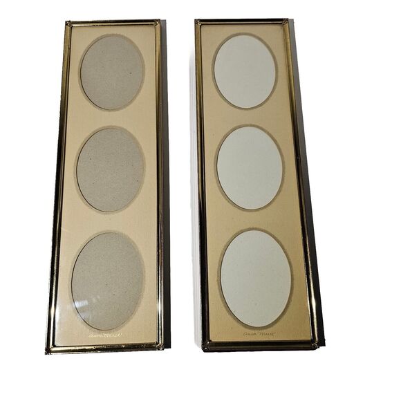 Anna Maree 2 Pewter Vertical Multiphoto Frames  For Oval Photos -Vintage Signed - Picture 1 of 10